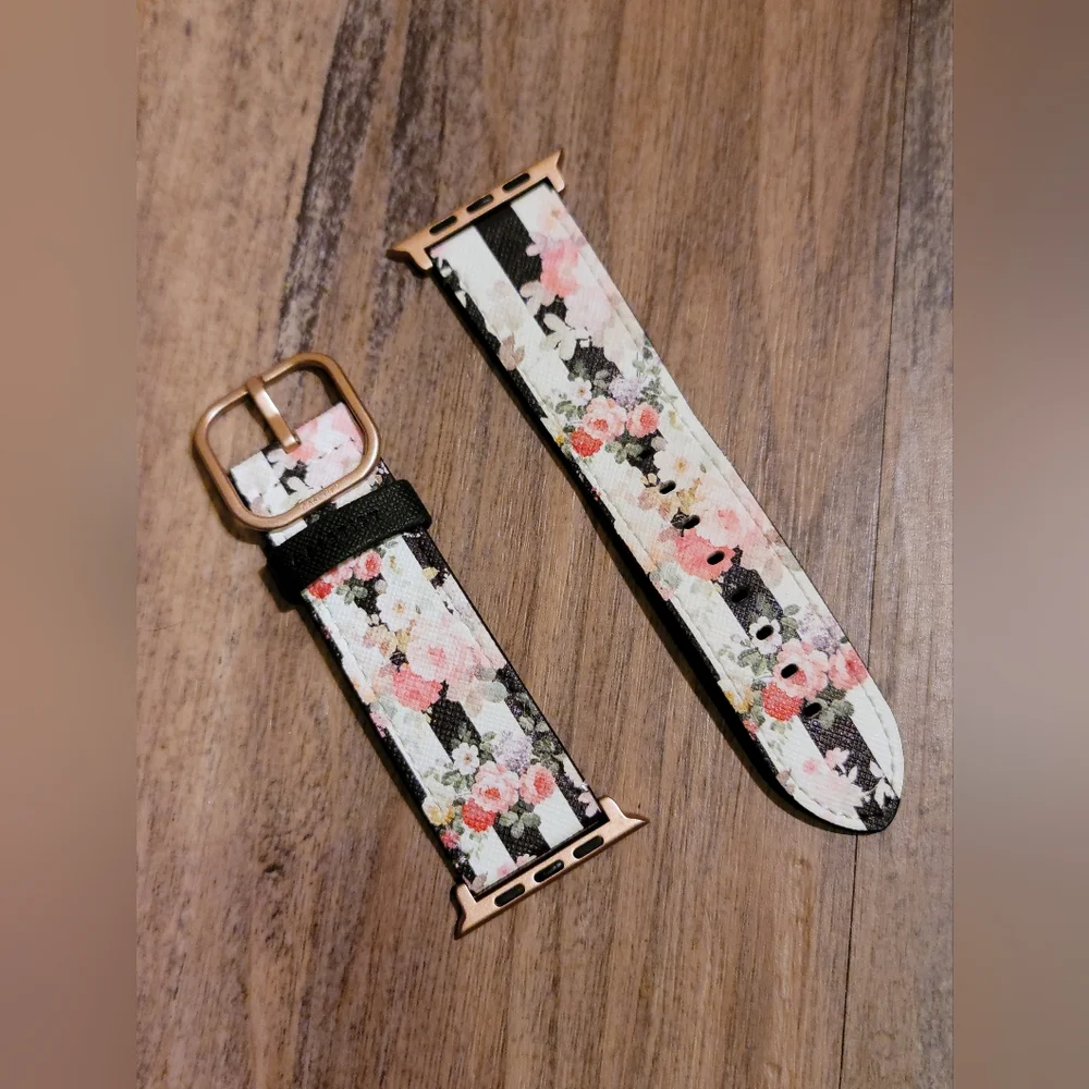 Casetify Black White Stripe Pink Roses Apple Watch Band
